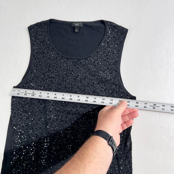 Talbots Petite Black Sequined Tank Top Woman M Petite Silk Nylon Spandex SPARKLE - Picture 6 of 10